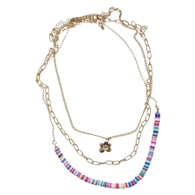Image of Urban Classics PACK 3 Flower BEAD Various Layering Necklace goldcoloured, Size: One Size, Gold coloured