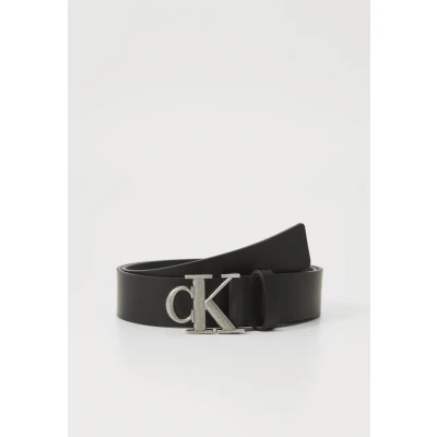 Image of Calvin Klein Jeans Monogram Plaque Buckle Belt Black/antique silvercoloured, Men&#039;s, Size: 46, silver coloured