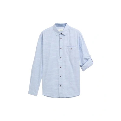 Image of TOM Tailor Regular FIT MIT Turnupfunktion Shirt, Men&#039;s, Size: XL, White blue fil a dobby