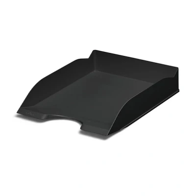 Image of Durable Eco Friendly Stackable Office Letter Trays Recycled Plastic &amp; Blue Angel Certified Filing Trey Desk Organiser for A4 Paper Black Pack of 6