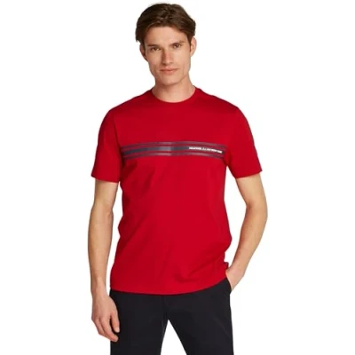 Image of Tommy Hilfiger Central Chest Stripe TEE Print Tshirt, Men&#039;s, Size: Small, Medium red