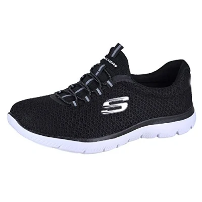 Image of Skechers Women&#039;s Summits Top Player Sneaker, Black Mesh White Trim, 6.5 UK