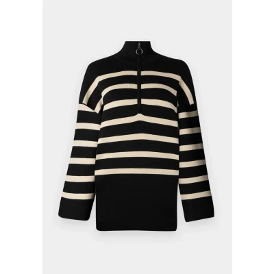 Image of Object Objester L S ZIP NOOS Jumper, Women&#039;s, Size: Small, Blackstripes/sandshell