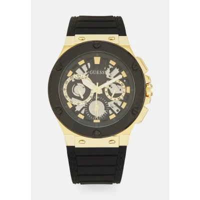 Image of Guess Circuit Watch Black sunray/goldcoloured, Men&#039;s, Size: One Size, sunray/gold coloured