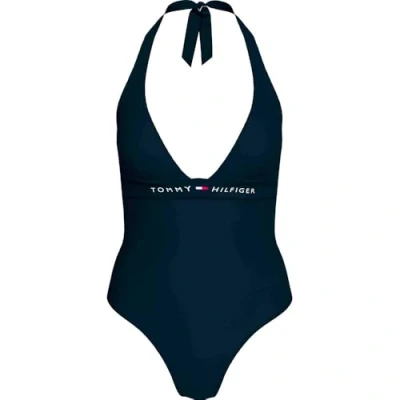 Image of Tommy Hilfiger Original Halter ONE Piece Swimsuit, Women&#039;s, Size: 12 14, Dark night navy