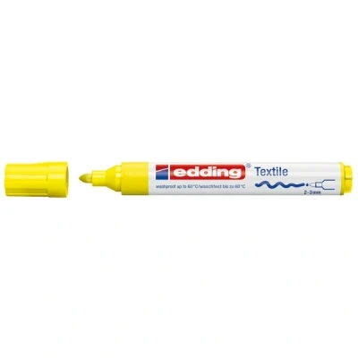 Image of edding 4500 textile marker neon yellow box of 10 round nib 2 3 mm permanent fabric markers for drawing on textiles, wash resistant up to 60 C pens lettering