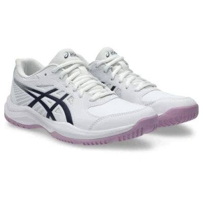 Image of Asics Court Slide 4 Multicourt tennis shoes, Women&#039;s, Size: 4.5, White/indigo fog Imitation leather/ textile
