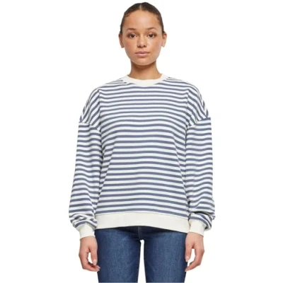 Image of Urban Classics Striped Crewneck Sweatshirt, Women&#039;s, Size: XXL, Whitesand vintageblue