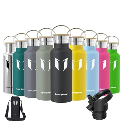 Image of Super Sparrow Stainless Steel Water Bottle 500ml Vacuum Insulated Metal Standard Mouth Flask BPA Free Straw for Gym, Travel, Sports