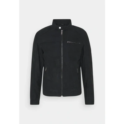Image of JACK &amp; JONES Mens Suede Jacket, Jet Black, XL