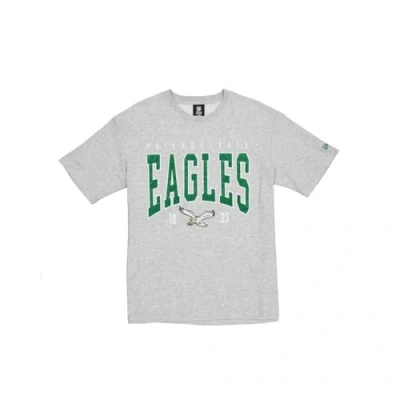 Image of PHILADELPHIA EAGLES Unisex NFL Oversized T Shirt Satin Applique Patch Logo Heather Gray