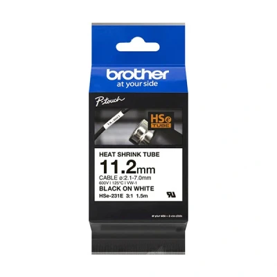 Image of Brother Genuine Pro Tape HSe 231E Heat Shrink Tubing Black on White