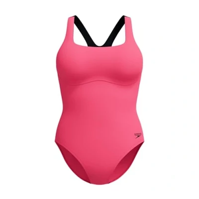 Image of Speedo Womens FLEX BAND Swimsuit WITH Built IN SWIM BRA Swimsuit, Women&#039;s, Size: 38, Raspberry fill