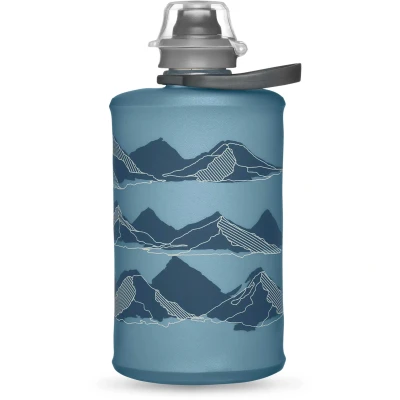 Image of HydraPak Stow (350ml) Collapsible Water Bottle Ultralight &amp; Packable Travel Bottle, Flexible Skiing, Hiking, Cycling or Climbing Tahoe Blue Mountain Design