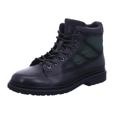 Image of bugatti Laceup ankle boots, Men&#039;s, Size: 9, Black/dark green Leather and textile