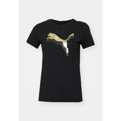 Image of Puma Metallic TEE Print Tshirt, Women&#039;s, Size: XS, Black/gold