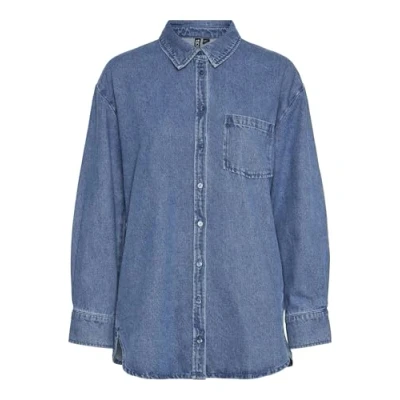 Image of Pieces Pcmaisie Shirt, Women&#039;s, Size: XS, Medium blue denim