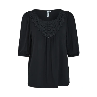 Image of Desires Deaugusta 2/4 Sleeve Crochet TSHIRT. Blouse, Women&#039;s, Size: XS, Black