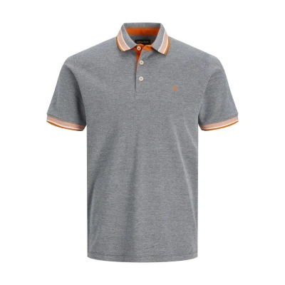 Image of JACK &amp; JONES Men&#039;s Fitted Polo Tee JJEPAULOS Solid Summer Shirt Collar Short Sleeve Classic Pique Cotton, Grey, XL