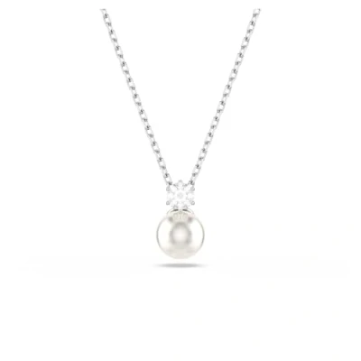 Image of Swarovski Matrix pendant, Crystal pearl, Round cut, White, Rhodium plated