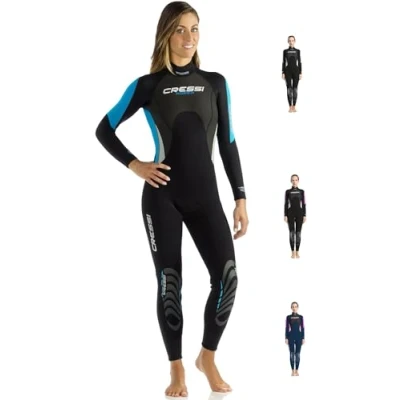 Image of Cressi Women&#039;s Morea Lady All in one 3mm Premium Neoprene Full Length Wetsuit, Black/Grey/Silver, M UK