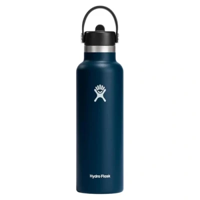 Image of HYDRO FLASK Water Bottle 621 ml (21 oz) Vacuum Insulated Stainless Steel with Flex Straw Cap BPA Free Standard Mouth Indigo