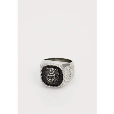Image of Guess LION KING Ring silvercoloured/black, Men&#039;s, Size: Small, Silver/coloured/black