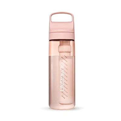 Image of LifeStraw Go Series — BPA Free Water Filter Bottle for Travel and Everyday Use Removes Bacteria, Parasites Microplastics, Improves Taste, 22oz Cherry Blossom Pink