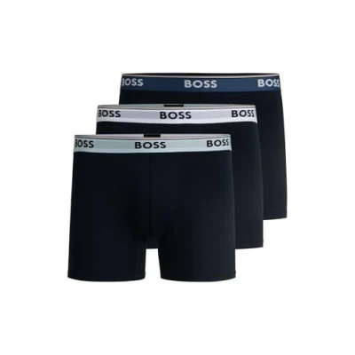 Image of BOSS Mens BoxerBr 3P Power Three Pack Slim Fit Stretch Cotton Boxer Shorts with Logos, Open Miscellaneous977, S