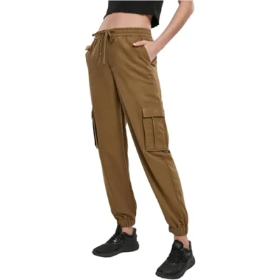 Image of Urban Classics Ladies Viscose Twill Cargo Pants Trousers, Women&#039;s, Size: XS, Summerolive