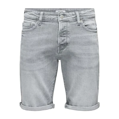 Image of Only &amp; Sons Normal Geschnitten Mittlere Taille denim shorts, Men&#039;s, Size: Large, Medium grey