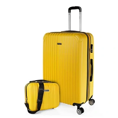 Image of ITACA Set Large Suitcase and Beauty Case. ABS. Rigid light. Telescopic handle, 2 handles 4 wheels. Combination padlock, Yellow