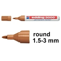 Image of edding 3000 permanent marker ochre 1 pen round tip 1.5 3 mm quick drying markers waterproof, smudge proof for cardboard, plastic, wood, metal, fabric pens