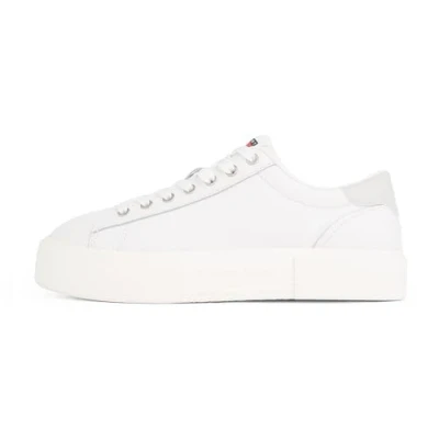 Image of Tommy Jeans Flatform Trainers, Women&#039;s, Size: 5, Ecru leather and imitation
