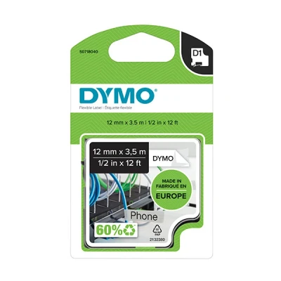 Image of DYMO D1 Nylon label tape Authentic black on white 12 mm x 3.5 m self adhesive for LabelManager printer