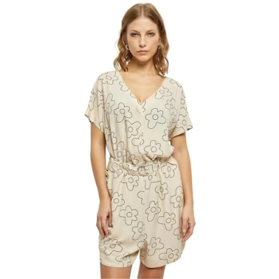 Image of Urban Classics Women&#039;s Ladies Short Viscose Belt Jumpsuit T Shirt, Softseagrassflower, XS