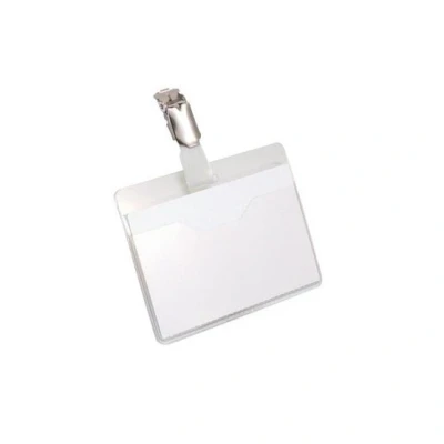 Image of Durable Visitor Name Badge 60 x 90 mm with Clip Transparent Pack of 25 Badges Includes Blank Insert Cards Ideal for Events and Management