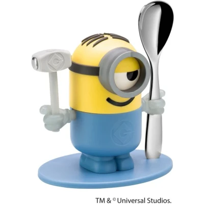 Image of WMF Minions Egg Cup with Spoon Plastic Cromargan Polished Stainless Steel Dishwasher Safe Yellow Blue Without Engraving