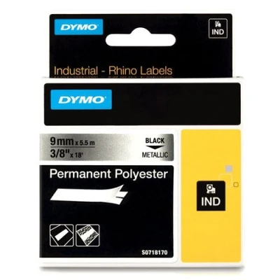 Image of DYMO Rhino Industrial Permanent Polyester Labels 12 mm x 5.5 m black on transparent self adhesive tape for and LabelManager Label Printer