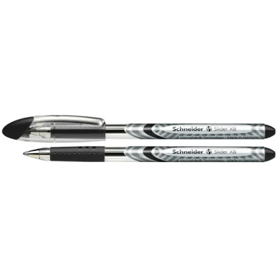 Image of Schneider Slider Basic 151201 Ballpoint Pen Cap Model with Soft Grip Zone Line Width XB Indelible Pack of 10 Black