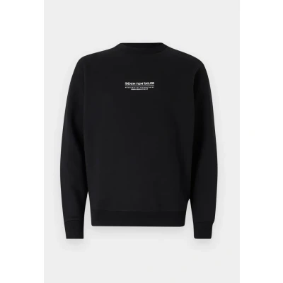 Image of TOM Tailor Denim Relaxed Printed CREW NECK Sweatshirt, Men&#039;s, Size: Small, Black