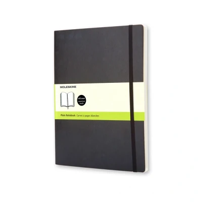 Image of Moleskine Soft Extra Large Plain Notebook Black: Mit Falttasche für Notizen. Gummiband Verschluß