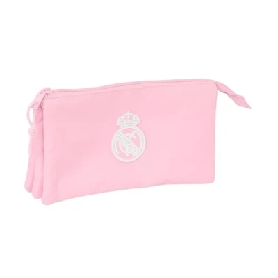 Image of Safta Real Madrid Femenino Triple Pencil Case, Children&#039;s Ideal for School Age Children, Comfortable and Versatile, Quality Resistance, 22 x 3 12 cm, Pink, Estándar, Casual,