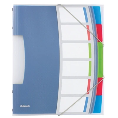 Image of Esselte A4 Divider Book, Translucent, Integrated Index with 6 Compartments, Holds Up to 200 Sheets, Elastic Closure, White, VIVIDA Range, 624029