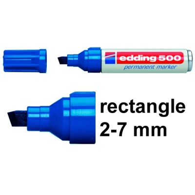 Image of edding 500 permanent marker blue 10 pens chisel tip 2 7 mm waterproof, quick drying, smear proof for cardboard, plastic, wood, metal, glass and fabric