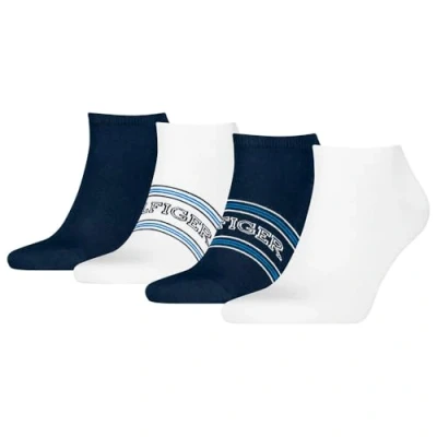 Image of Tommy Hilfiger MEN Sneaker Giftbox 4 PACK Socks, Men&#039;s, Size: 9 11, White/navy