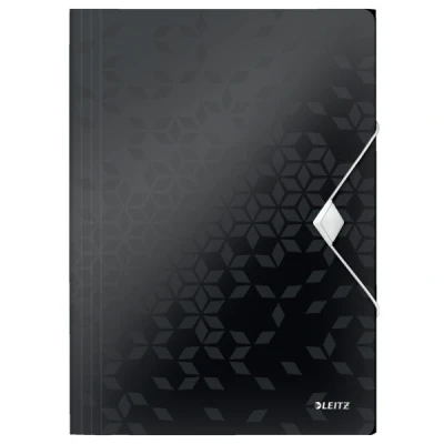 Image of Leitz 3 Flap Folder, Holds up to 150 A4 Sheets, Elastic Closure, Flexible Plastic, Black, WOW Range, 45990095