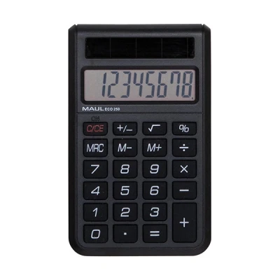 Image of MAUL Eco 250 Calculator, Environmentally Friendly Solar Calculator with 8 Digits, Blue Angel/uz116, Desktop for Office, Desk, School, 80% Recycled Plastic, Black