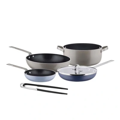 Image of Alessi Cookware set Tama 5 piece GIA100S5 4 Pans + Serving tongs by Giulio Iacchetti Suitable for all Cooktops