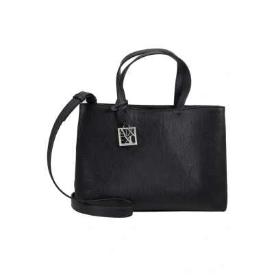 Image of Armani Exchange Women&#039;s Medium Logo All Over Debossed Open Shopping Bag Satchel, One Size, 20, Size